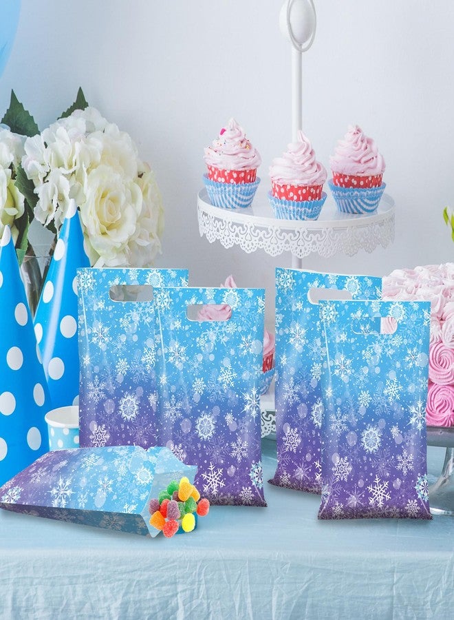 Pascliyna 50 Pcs Winter Snowflake Party Favor Bags, Blue and Purple Snowflake Goodie Bags Bulk with Handles, Holiday Plastic Gift Candy Bag for Birthday Christmas Winter Wonderland Party Supplies - Image 5